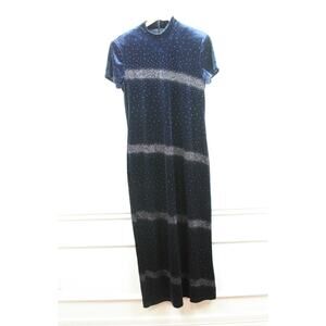Vintage‎ Velvet Maxi Dress Size 14 Navy Blue Sparkly Hoco Prom Whimsigoth Grunge